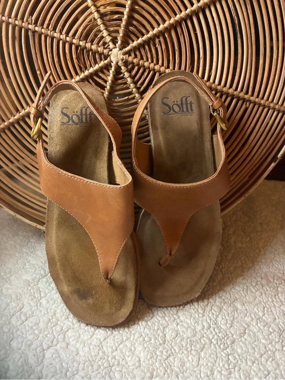 Söfft Brown Leather Thong Sandals Comfort Footbed Slingback Women’s